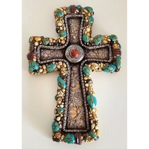 Rainbow Inc Dallas TX Southwestern Faux Turquoise Resin Wall Cross broken